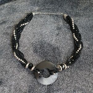 Elegant Black and Silver Beaded Necklace